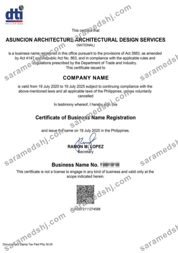 Philippines Certificate of Business Name Registration